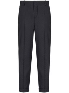 black wool monogram jacquard belt loops concealed front fastening two side slash pockets two rear button-fastening jetted pockets straight leg Balmain Monogram, Wool Trousers, Tailored Pants, Wool Pants, Tailored Trousers, Couture Collection, Luxury Retail, Black Wool, Pants Outfit