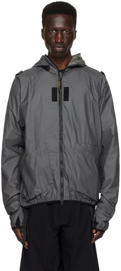 Packable GORE-TEX WINDSTOPPER® 2L nylon-blend ripstop jacket. · Windproof, water-repellent, breathable, and lightweight · Bungee-style drawstring at hood · Two-way zip closure extends to hood · Velcro tabs at front and sleeves · Patch pockets · Elasticized hem and cuffs · Pull-loop at side seams · Raglan sleeves · Thumbhole at cuffs · Locker loop at back collar · Patch pocket at interior · Detachable elasticized shoulder strap at interior · Taped seams · Unlined · Includes studded and logo-print Technical Nylon Windbreaker With Detachable Hood, Technical Nylon Outerwear With Drawstring Hood, Nylon Techwear Windbreaker With Functional Drawstring, Nylon Windbreaker With Functional Drawstring, Functional Nylon Windbreaker With Drawstring, Techwear Nylon Windbreaker With Functional Drawstring, Technical Nylon Windbreaker With Pockets, Nylon Hooded Jacket With Functional Drawstring For Streetwear, Techwear Style Nylon Windbreaker With Functional Drawstring