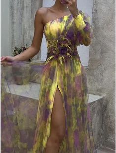 Abito da ballo da donna Abito da festa Abito da sposa Abito lungo Maxi Abito giallo rosso viola manica lunga floreale spaccato primavera autunno inverno una spalla moda abito invernale festa da sera Ospite di nozze 2023 - € 38,99 Off Shoulder Long Dress, Dress Sleeve Length, Sleeveless Outfit, Flower Print Dress, Floral Print Maxi Dress, Festival Dress, Evening Party Dress, Prom Party Dresses, Elegant Dress