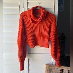 Never Worn! Bright Red Sweater From Uo. Red Sweater, Red Sweaters, Cropped Sweater, Bright Red, Colorful Sweaters, Urban Outfitters, Sweaters For Women, Turtle Neck, Red