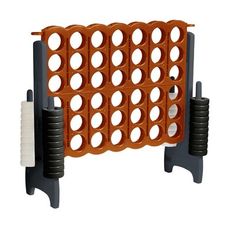 an orange and black rack with several holes on it