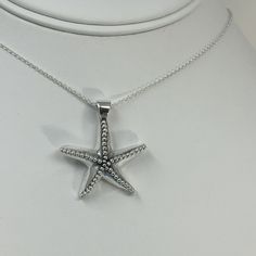 "925 Sterling Silver Necklace. Ocean Inspired Beach Necklace. 925 Sterling Silver Starfish Necklace. Sterling Silver Starfish Pendant. ---------------------------------------------------------------- Both Pendant & Chain are made of Solid 925 Sterling Silver, both are stamped with 925 for Authenticity. This Gorgeous Starfish Pendant works well on both a long chain and short, this is an incredibly eye-catching piece. The Starfish pendant is artfully crafted and gives an awesome look, any beac Ocean-inspired Sterling Silver Jewelry With Starfish Charm, Sterling Silver Ocean-inspired Jewelry With Star Charm, Ocean-inspired Sterling Silver Star Charm Jewelry, Sterling Silver Starfish Charm Pendant Necklace, Sterling Silver Necklace With Starfish Charm, Sterling Silver Pendant Necklace With Starfish Charm, Beach Jewelry With Sterling Silver Star, Silver Starfish Charm Jewelry, Beach Jewelry In Sterling Silver With Star Shape