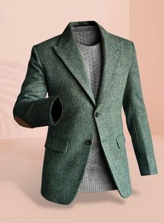 Harris Tweed Wide Herringbone Green Jacket II – StudioSuits Charcoal Jacket, Grey Wool Suit, Leather Elbow Patches, Herringbone Coat, Tweed Pants, Herringbone Tweed, Blue Tweed, Elbow Patch, Tweed Coat