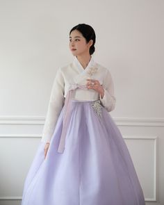 Traditional Fitted Hanbok For Weddings, Traditional Fitted Wedding Hanbok, Elegant Fitted White Hanbok, Makeup With Purple Dress, Purple Hanbok, Hanbok Wedding Dress, Korean Traditional Dress Hanbok, Hanbok Wedding, Hanbok Traditional