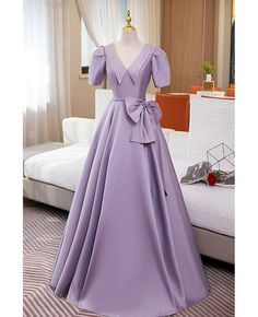 Buy purple vneck collar long formal dress with big bow knot at cheap price online. Free stable shipping and pro custom service since 2009. Cheap Long Sleeve Purple Dresses, Elegant Purple A-line Maxi Dress, Elegant Lavender Evening Dress For Prom, Lavender Formal Evening Dress For Prom, Elegant Lavender Prom Dress, Lavender V-neck Dress For Formal Occasions, Purple A-line Evening Dress For Banquet, Lavender Formal Dress For Prom Season, Formal Dresses With Satin Bow For Prom Season