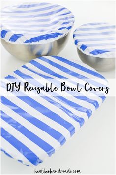 diy reusable bowl covers with blue and white stripes