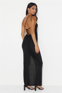 Length from bust to hem of size S: 124cm. Chest 31cm, Waist 29cm, across front only of size S. Maxi dress. Lined. Model is a standard XS and is wearing size XS. True to size. Stretch. One shoulder. Open tie-up back. Zipper. Cold hand wash only. Polyester. Your 'fit is sorted with the Steal The Attention Maxi Dress. Featuring a one-shoulder design and an open tie-up back. Style with heels and curls for your fancy event. Fancy Event, First Day Outfit, Long Bodycon Dress, Maxi Dress Black, Jumpsuits And Romper, Long Sleeve Lace Dress, Halter Maxi Dresses, Mini Dresses Summer, Long Sleeve Bodycon Dress