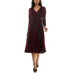 You'll love the chic style of this Long Sleeve V-Neck A-Line Midi Dress from Maison Tara.Click on this WOMEN'S GUIDE to find the perfect fit and more!You'll love the chic style of this Long Sleeve V-Neck A-Line Midi Dress from Maison Tara.Click on this WOMEN'S GUIDE to find the perfect fit and more!FEATURES A-line silhouette V-neck Long sleeves No closure - pullover styling Straight hem Unlined Soft velvet woven constructionFIT & SIZING Fitted bodice 46 1/2-in. length from shoulder to hem Midi l Velvet Dresses, The Chic, Fitted Bodice, Soft Velvet, Velvet Dress, Dress Clothes For Women, Pullover Styling, Midi Length, Chic Style