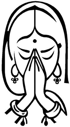 the outline of a woman's face with her eyes closed and hands folded in prayer