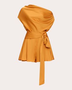 Andrea Iyamah Edah Draped Romper | OLIVELA Formal Smart Casual, Andrea Iyamah, Drape Top, Satin Romper, Normal Clothes, Edgy Chic, Classy Casual, Fashion Line, Fall Fashion Outfits