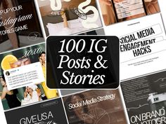 several posts and stories are shown in this collage with the words social media strategy