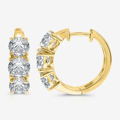 # Pieces In Set: 1 PairFeatures: Certified DiamondsDiamond Clarity: Si1-Si2Earring Back: HingedSetting: ProngStone Cut: RoundDiamond Color: GMetal Color: YellowEarring Length: 18.9mmEarring Width: 6mmRounded Carat Weight: 5 Ct. T.w.Care: Wipe CleanStone Type: 6 Lab Grown DiamondAuthenticity: Lab Grown DiamondBirthstone: April BirthstoneEarrings Style: Hoop EarringsMetal: 14k GoldAssembled in the US from Imported Materials Formal 14k Gold Hoop Earrings With Prong Setting, Yellow Gold Hoop Earrings With Brilliant Cut For Anniversary, Gold Diamond Hoop Earrings With Halo, 14k Gold Huggie Earrings With Halo For Anniversary, 14k Gold Halo Huggie Earrings For Anniversary, White Halo Hoop Earrings For Formal Occasions, Formal White Halo Hoop Earrings, Gold Round Hoop Earrings With Brilliant Cut, Yellow Gold Hoop Earrings With Prong Setting