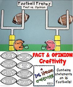 a football themed poster with the words fact and opinion craftivity