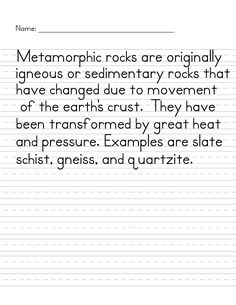 an exercise sheet with the words metamophic rocks are originally igneous or elementary rocks that have changed due to movement