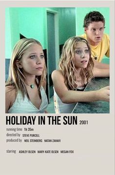 a movie poster for holiday in the sun with two young people sitting at a table