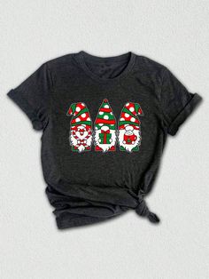 Introducing the Gnomes Christmas Shirt, a cute and funny holiday t-shirt that makes for the perfect Christmas gift.Whether you're looking for a festive shirt to wear to holiday parties or a unique gift for a loved one, the Gnomes Christmas Shirt is a great choice. So why wait? Add this charming shirt to your wardrobe or gift list today!Gnomes Christmas Shirt, Cute Christmas T-Shirt, Holiday Shirt, Christmas Gift, Funny Christmas Shirt, Gnome Clothes, Gifts For Christmas Dark Grey Casual  Short Sleeve  Animal,Cartoon,Christmas,Colorblock,Figure,Geometric,Graphic,Letter,Striped,Plants,Textured Pattern    Women Clothing, size features are:Bust: ,Length: ,Sleeve Length: Christmas Tee Shirts Svg, Gnome Holiday Shirts, Christmas Gnome Tshirts, Gnome Christmas Shirts Vinyl, Gnome Clothes, Plant Texture, Gnomes Christmas, Cat Ear Headband, Cartoon Christmas