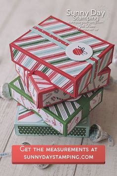 three boxes stacked on top of each other with the text sunny day stamping get the measurements at sunnydaystamping com