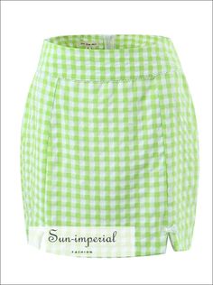 Women’s Green Plaid Twin Piece Skirt Set With Cropped Short Puff Sleeve Underwire Top And Pencil Mini Sun-Imperial United States Preppy Mini Skort For Summer, Preppy Summer Mini Skirt, Preppy Short Mini Skirt For Summer, Preppy Mini Skirt For Summer, Preppy Short Length Mini Skirt For Summer, Preppy Short Summer Mini Skirt, Green Mini Skort For Summer, Cute Fitted Skort For Spring, Preppy Green Mini Skirt For Spring