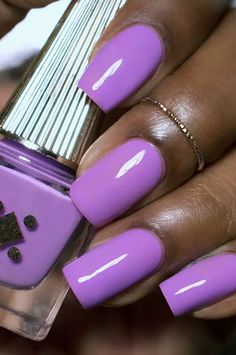 Pink And Purple Gel Nails, Plain Nail Colors, Lavender Nail Color, Shades Of Purple Nails, Purple Nail Colors, Bright Purple Nails, Nails Lavender, Purple Gel Nails, Orchid Nails