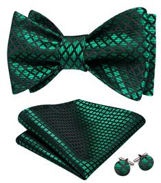 PRICES MAY VARY. 🎀MATERIAL-Silk for 1*Self Bowtie(you have to tie it yourself) +Silk for 1*Handkerchief + Stainless steel for 2*Cufflinks. 🎀SIZE-Adjustable length Neck size 13"-19"(33cm-48cm), suitable for vast majority of people,easy use. Handkerchief Size: 9 inches x 9 inches(23cm x 23cm); 🎀COLLOCATION-Made of silk textured by 1200 stitches woven craft.Necessary for men to attend wedding/party/banquet/date/graduation,best accessories for suit/shirt/tuxedo! It's also a magnificent gift for g Party Suit And Tie Accessories For Father's Day, Elegant Summer Groom Sets, Classic Party Sets With Ties, Elegant Green Gift Sets, Fitted Green Suit And Tie Accessories For Party, Green Fitted Suit And Tie Accessories For Party, Elegant Sets With Ties As Gift, Elegant Green Bow Tie For Father's Day, Elegant Party Ties For Father's Day