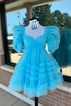 Blue Babydoll Dress Short Princess Dress, Blue Babydoll Dress, Fall Ball, Winter Formal Dresses, Junior Prom Dresses, Blue Tulle, Winter Formal, Short Homecoming Dress, A Line Shorts