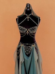 Goddess Outfit, Fantasy Clothes, Belly Dance Costume, Fantasy Dress, Jade Beads, Dance Costume, Rave Outfits