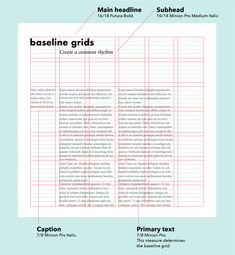 the back side of a paper with lines and text on it that says baseline grids