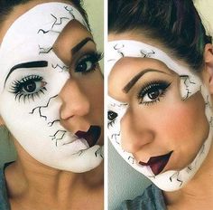 61 Easy DIY Halloween Makeup Looks - StayGlam Marionette Makeup, Cracked Doll, Halloween Makeup Diy Easy, Carnaval Make-up, Spooky Makeup, Makeup Pinterest, Make Up Diy, Fantasy Make-up, Halloween Make-up Looks