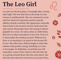 the leo girl poem is written in pink and red