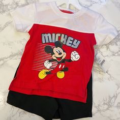 Nwt 2 Piece Mickey Mouse Set Size 12 Months. Short Sleeve Shirt Paired With Black Shorts. Pet Free / Smoke Free Home Bundle To Save Playful Mickey Mouse Cotton Sets, Casual Mickey Mouse Playtime Set, Minnie Mouse Sweatshirt, Xmas Outfit, Disney Cuties, Minnie Mouse Outfits, Minnie Mouse Halloween, Baby Minnie, Pink Minnie