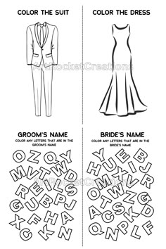 two different types of clothes and the words color the suit, grooms name, bride's name