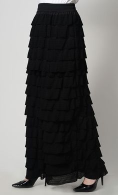 Triple tier stylish skirt - EastEssence.com Elegant Ruffled Maxi Bottoms, Black Tiered Skirt With Ruffles, Solid Color Tiered Ruffled Skirt, Solid Color Tiered Ruffle Skirt, Solid Color Tiered Skirt With Ruffles, Solid Color Tiered Skirt With Ruffle Hem, Solid Tiered Ruffled Skirt, Black Flowy Tiered Skirt, Solid Long Skirt With Ruffles