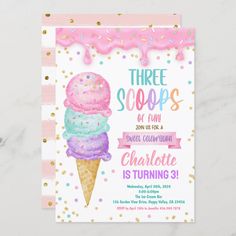 an ice cream birthday party with pink and gold confetti