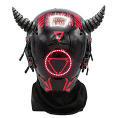 PRICES MAY VARY. Punk Mask Helmet - black devil horns cosplay mask helmet for men, futuristic punk techwear mask cosplay accessories LED light up full face mask, hand assembled costume mask, CAUTION: the mask is hobbies product for cosplay activities, party club costume, music festival cosplay, NOT for airsoft games or motorcycle helmet or any professional use Cosplay Mask - led glowing full face mask cosplay helmet with devil horns(the devil horns are equipped with suction bottom, it's detachab Light Up Halloween Costumes, Futuristic Punk, Horns Cosplay, Punk Mask, Cyberpunk Accessories, Futuristic Mask, Up Halloween Costume, Unique Gifts For Boyfriend, Black Devil