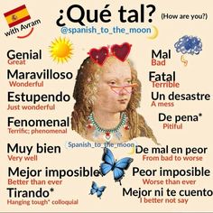 a poster with the names of different languages in spanish and english, including an image of a woman's face