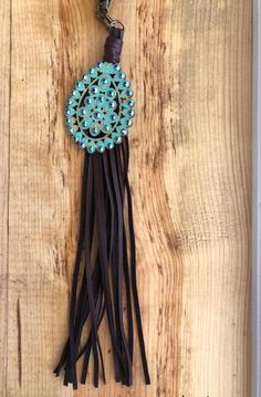 turquoise crackle wood Santa Fe Teardrop with ST/AB crystals on chocolate leather toggle front necklace See our matching earrings Wood Santa, Chocolate Leather, Matching Earrings, Santa Fe, Turquoise Bracelet, Dress Up, Wood