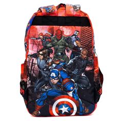 WondaPop Disney Nylon Backpacks are known for their whimsical Disney prints and designs. This beautiful, colorful backpack featuresimages of Captain America and The Avengers. The bag hasfabric straps for putting pins on. Multicolor Backpack For Disney Fan Events, Themed Red Backpack For School, Themed Red School Backpack, Themed Travel Backpack, Multicolor Character Print Backpack, Themed Multicolor Standard Backpack, Back To School Backpack For Disney Fan Events, Disney Multicolor Backpack For Daily Use, Multicolor Disney Backpack For Daily Use