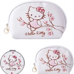 Brand New. Set Includes Two Bags And A Compact Mirror White Hello Kitty Print Bag, Cute White Bag With Zipper Pouch, Everyday White Hello Kitty Bag, White Cat Design Pouch Bag, Cute Portable White Pouch, White Pouch Cosmetic Bag For Daily Use, Trendy White Coin Purse For Travel, White Hello Kitty Pouch Bag, Cute White Pouch Cosmetic Bag