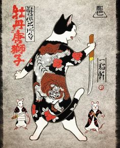 Tattoo Zone, G Tattoo, Cat Tattoo Designs, Japanese Tattoo Art, Cat Character, Ukiyo E, Japan Art