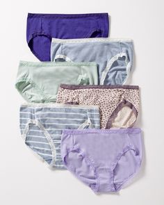 Coverage, comfort, and freedom to move, our cotton modal panties have all the bases covered. These are your everyday panties with high leg styling that doesn't cut or bind. Details High-leg brief style Picot trim at waist and leg openings Full coverage 47% modal, 46% cotton, 7% spandex. | 6-Pack Women's Cotton Modal High-Leg Underwear in Fundamental M Blur Pack size Small | Soma 6 Pack Women, Sleep Clothes, Soma Intimates, The Vanishing, Bra Shop, Sleepwear Pajamas, High Leg, 6 Pack, Shapewear