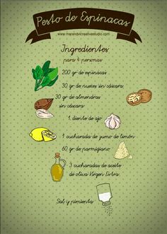 a poster with different types of ingredients and words in spanish on the bottom right hand corner