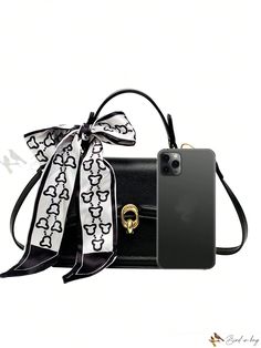 Bird in Bag - Stylish Mini PU Flap Cover Bag with Lock Buckle - Elegant and Versatile for Womens Daily Use - Adorned with Scarf Accents - Handheld, Shoulder, or Crossbody Carry Options Elegant Black Bag With Strap, Elegant Bag With Strap For Daily Use, Elegant Bags With Strap For Daily Use, Elegant Office Bag With Strap, Elegant Rectangular Bag With Strap, Elegant Gold Bag With Strap, Elegant Evening Bags With Strap, Office Bag With Strap In Rectangular Shape, Office Bag With Strap, Rectangular Shape