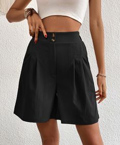 These high-waisted shorts are a fan favorite, offering both fashion and function. With convenient pockets and a comfortable fit, they're perfect for any occasion. Available in a classic black color, these shorts will elevate any outfit. A must-have for any fashionista's wardrobe! ( Our best seller ever) Size Guide: Model is 5’6” tall, and has a 33.2” bust, 26.4” waist, & 35.2” hips. She is wearing a S / US 4 / AU 8. This shorts is true to size. Material: 95% Polyester. 5% Spandex. Feature: High rise. Side pockets. Front zipper closure. Not lined. Best Seller. Care Instructions: Machine wash / Cold hand wash Black Cotton High-waisted Shorts, Relaxed Fit High-waisted Black Shorts, High-waist Black Shorts With Wide Waistband, Black High-waisted Shorts With Side Pockets, Black High-waisted Shorts With Button Closure, Black High Waisted Shorts, Classy Fits, High Waist Shorts, High Waisted Shorts