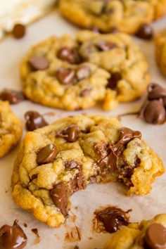 chocolate chip cookies with one broken in half