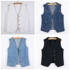 Top Seller for Lady Denim Waistcoat Vest Gilet Coat Jacket Sleeveless Outwear Vintage Cardigans, Fashion Jackets Ladies Waistcoat, Vest Sewing, Style Uniform, Crochet Waistcoat, Womens Denim Vest, Sleeveless Waistcoat, Denim Waistcoat, Denim Tank Top, Denim Tank