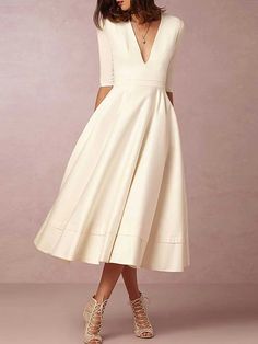 Bridal Shower Little White Dresses Wedding Dresses Tea Length A-Line Half Sleeve V Neck Satin With Pleats 2023 Bridal Gowns 7543246 2023 – $104.49 Wedding Dresses A Line, Satin Bridal Gowns, Tea Length Wedding, Cheap Wedding Dresses Online, Wedding Dress Store, Tea Length Wedding Dress, Plus Size Vintage, Vestidos Vintage, 1950s Dress