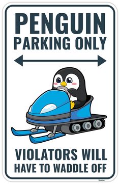 a penguin is riding on a snowmobile with an arrow pointing to the right side