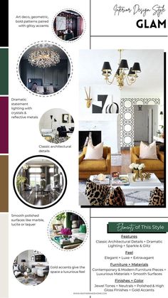 the interior design style glam brochure is shown