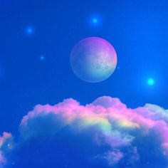 the planets are in the sky with clouds and blue skies behind them, as well as bright colors