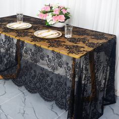 PRICES MAY VARY. Black Lace Tablecloth Rectangle √ LACE TABLECLOTH RECTANGle: Black lace tablecloth has beautiful flower vintage embroidered lace, adds extra elegance to your wedding party tablecover √ SIZE OF LACE TABLE CLOTHs: Width 60 inch x length 120 inches (10 feet) lace tablecloth rectangular. √ ELEGANT OF LAEE TABLECLOTH: Dress up tables with this elegant lace tablecloth 60x120. With its see-through design, it's perfect for wood tables or as an accent over a solid tablecloth. soft touch Lace Overlay Tablecloth, Table Covers Wedding, Lace Tablecloths, Romantic Candle Light Dinner, Romantic Party, Black Tablecloth, Tea Party Table, Flower Bottle, Lace Table Runners